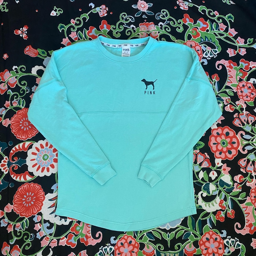 PINK Victoria's Secret Green Long Sleeve Tee Relaxed Fit